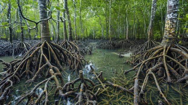 Exploring the Submerged Roots of a Mangrove Tree Concept Mangrove Ecosystems Underwater Photography Marine Biodiversity Coastal Conservation Aquatic Plants